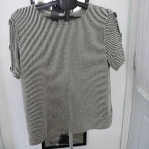 Exclusive One Striped Olive Green and White Short Sl Top Size XL